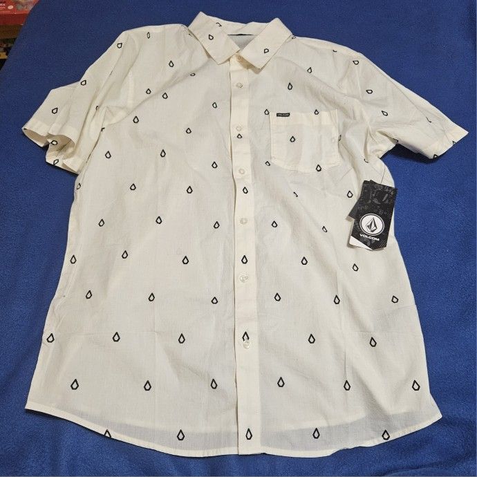 Brand New Volcom Ivory Patterson Short Sleeve Button-Up Shirt, Men's Large