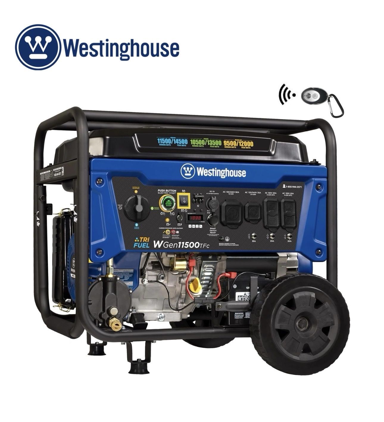 Westinghouse Tri fuel Remote Electric Start 14500 / 11500 -Watt Gasoline/Liquid propane/Natural Gas