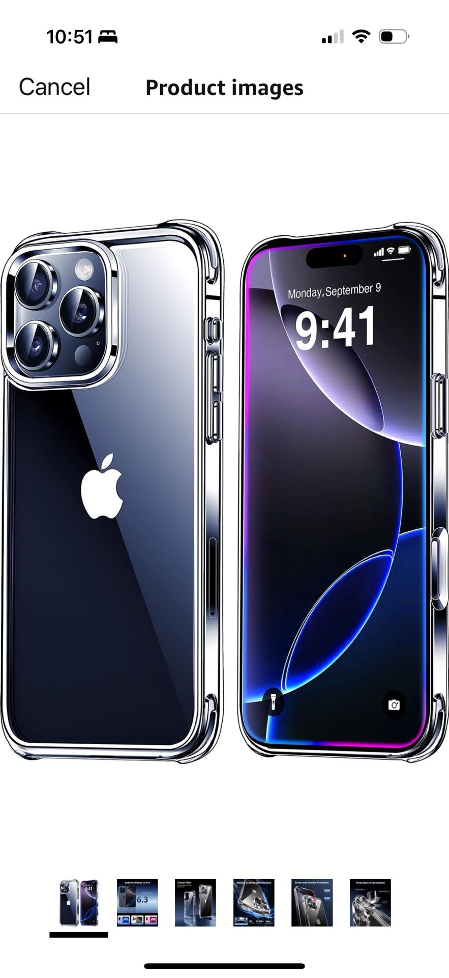 Mkeke for iPhone 16 Pro Case Clear [Not-Yellowing] [Military-Grade Drop Protection] Shockproof Protective Clear iPhone 16 Pro Case Phone Bumper for Ap