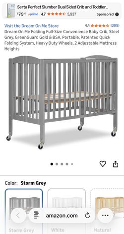 Dream On Me Foldable baby crib with mattress