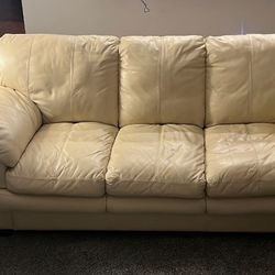 Beige Leather Sofa 