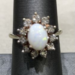 10K White Gold Diamond Opal Fashion Ring 