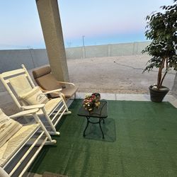 2 Crackle Barrel Rocking Chairs And One IKEA Chair (set) 