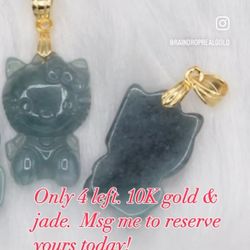 10K Gold Jade Hello Kitty Pendant 