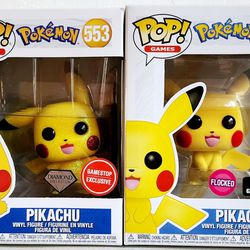 Funko Pop Pokemon Pikachu Diamond and Flocked Exclusives 