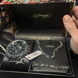 Ed Hardy Watch Necklace Bracelet 