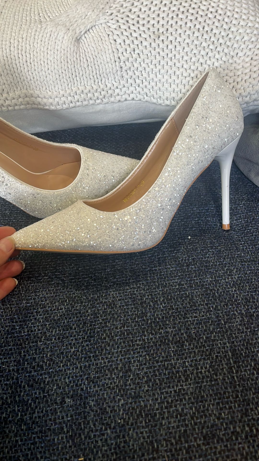 White Sequin 4 Inch Pumps
