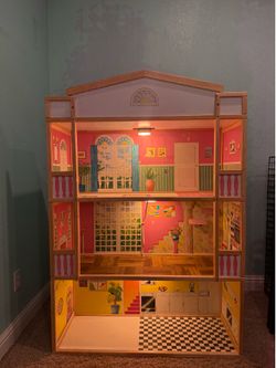 Vintage Wooden Dollhouse w/ Working Lights 57” Tall
