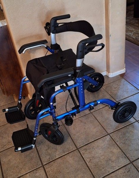 ELENKER All Terrain Rollator Walker Transport Wheelchair Combo