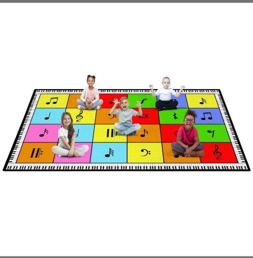 ABCarpet Music Note Classroom Rug 7'5"x13' Elementary Music Classroom Seating Rug with 24 Seats Colorful Muiscal Area Rug for Nursery, Preschool, Kids