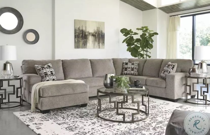 GRAY Sectional Sofa 3 piece wide shareable chaise 12x8 accent pillows optional ottoman