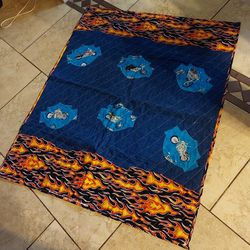 Throw Blanket With Motorcycle Design In Good Condition 