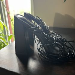 Pretty Little Thing Black Strap Heels