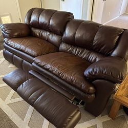 Couch - Leather Brown Recliner 