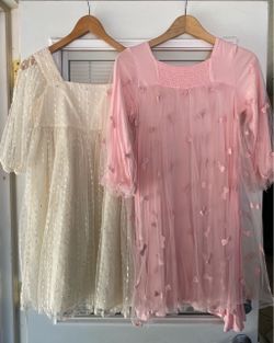 Bundle (2) Girls Size 12 Dress Pink Bow Tulle & Ivory Sparkle Tulle Dresses