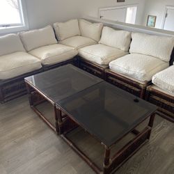 Vintage Bamboo Living Set Couch, Coffee Tables And Side Tables 