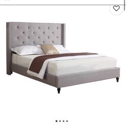 King Gray Tufted Upholstered Bed Frame