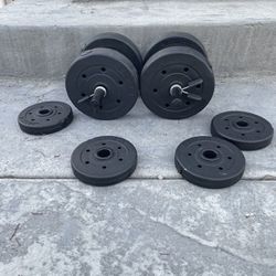 Adjustable golds gym dumbbells. 40lbs of total plate weights. Kept in doors so they are in great condition.