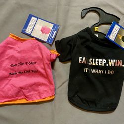 Lot (2) X-Small Dog Pet CASUAL CANINE Humor Tees Funny T-Shirt Black & Pink
