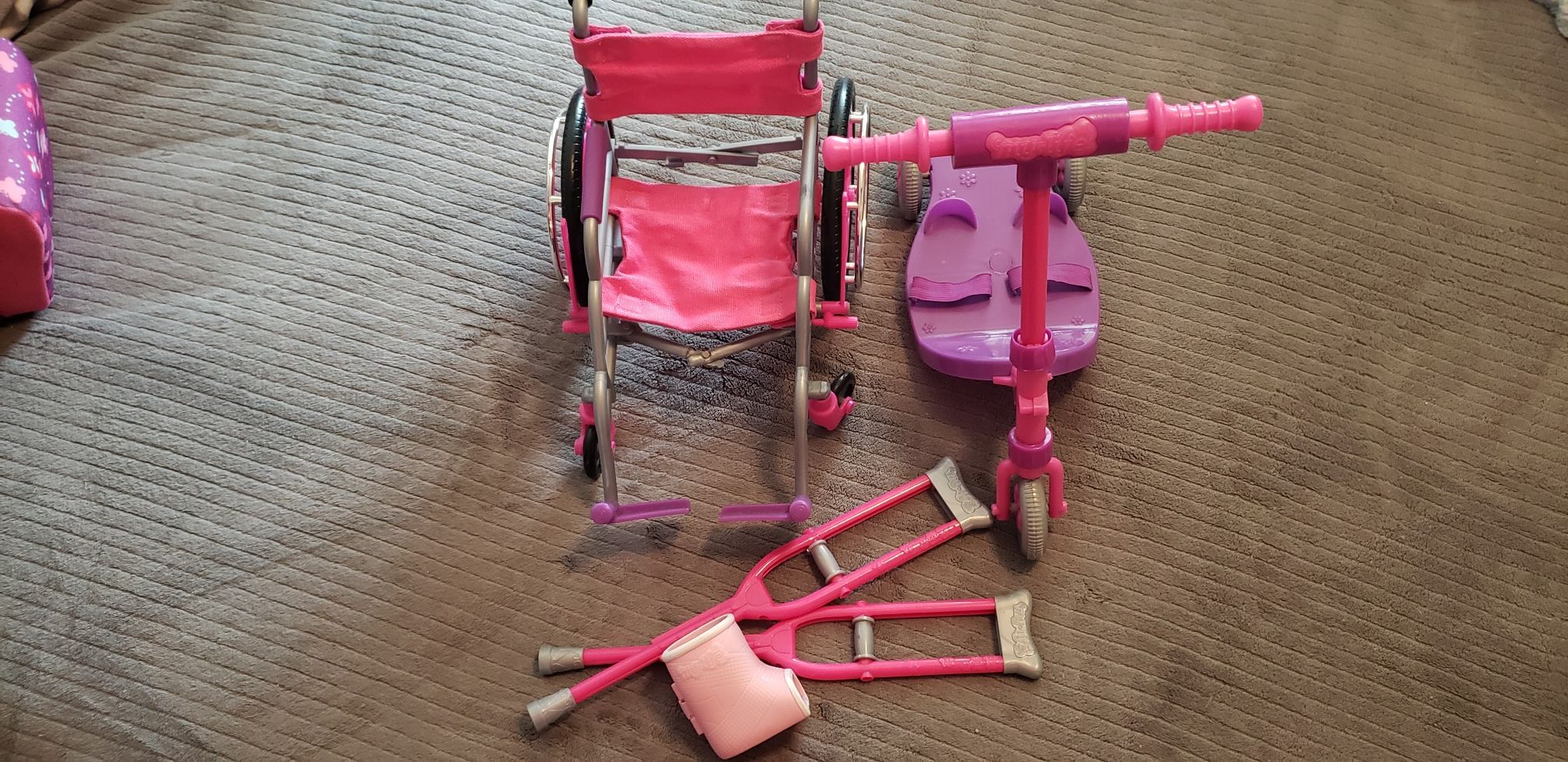 Doll Accessories Bundle: Scooter, wheelchair, crutches, and cast