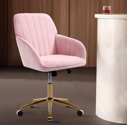 Velvet Pink Vanity Desk Chair with Wheels and Ergonomic Backrest