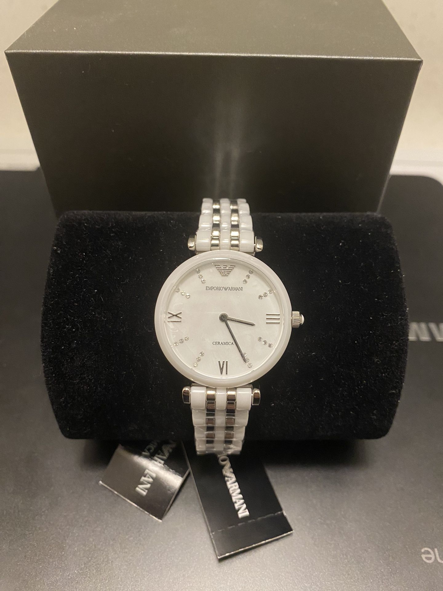 Emporio Armani Women’s Two Handed White Ceramic And Stainless Steel Watch