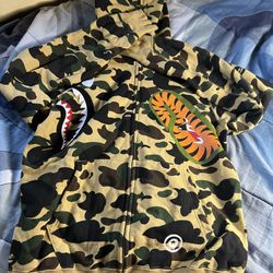 A Bathing Ape Bape Hoodie Large Yellow 1st Camo Crazy Patch