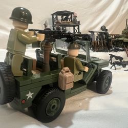 WW2 USA Jeep Willys  With Mini figures Compatible Lego Or Any Building Block