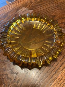 Amber Glass ashtray withRuffled Edge