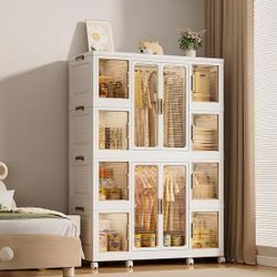 40" Wide Portable Polypropylene (ABS) Wardrobe Closet Storage Cabinet w/ Caster Wheels  / Magnetic Doors 