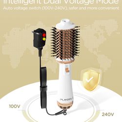 Dual Voltage Hair Dryer Brush, Plavogue 100 Millions Negative Ionic Blow Dryer Brush Volumizer, One-Step Hot Air Brush in One for European Travel, Sty