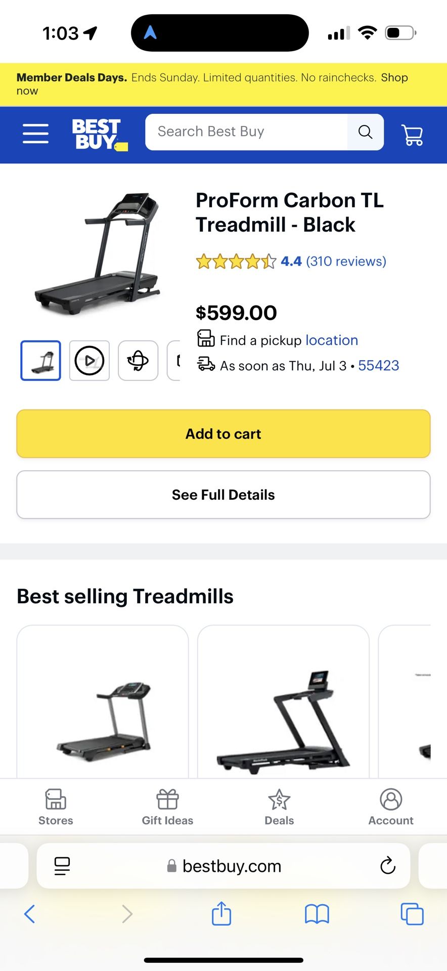 ProForm Carbon TL Treadmill - Black