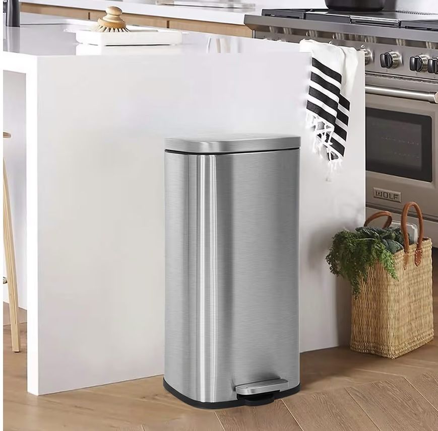 Stainless Steel 45L (12 Gallon) Soft-Close Trash Can – Removable Inner Bucket | Like New