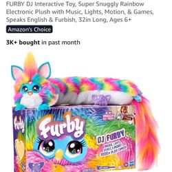 FURBY DJ Interactive Toy, Super Snuggly Rainbow Electronic Plush with Music, Lights, Motion, & Games, Speaks English & Furbish, 32in Long, Ages 6+
