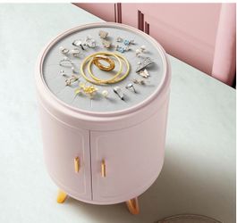 Pink Round Jewelry Storage Box Organizer