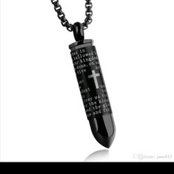 Black Stainless Steel Lord's Prayer Bullet Pendant.