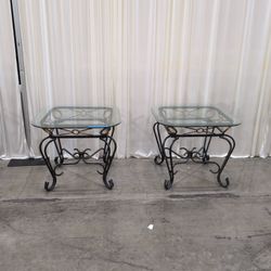 Ornate Scrollwork Metal End Table set with Glass Top