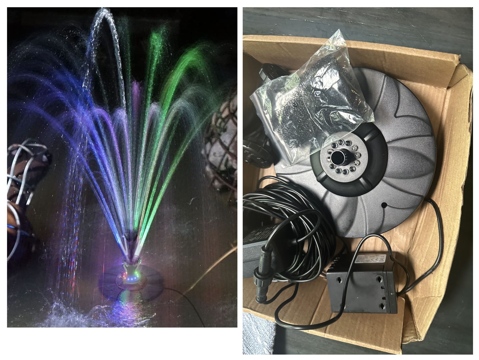 Open Box Pond Fountain Pump with 12 LED Lights, 32.8ft Power Cord Adapter 6W Outdoor Pool Fountains with 2-Tier Floating Water Garden Fountain for Gar
