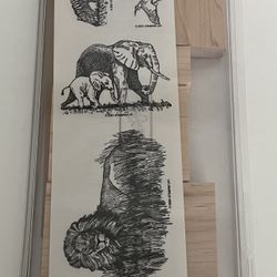 Vintage 2001 Stampin Up Serengeti Animals Jungle Safari Rubber Stamps Set of 6