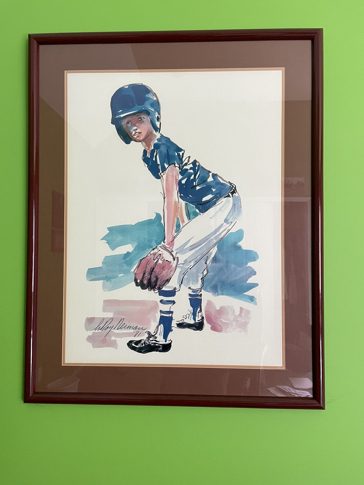 Framed LeRoy Neiman Baseball Player Print