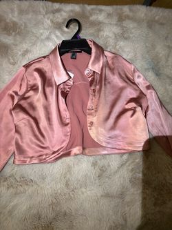 Pink Satin Cropped Button-Up Shirt