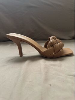 Tan braided kitten heels