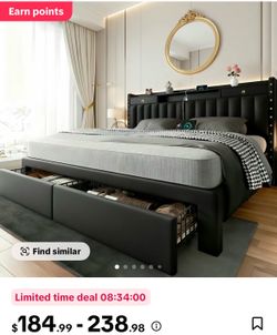 TryLazy Furniture Bed Frame with 4 Drawers and 2 USB & 1 Type-C Charging Por