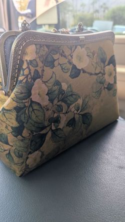 New !!! Satin Brocade Evening Bag: Floral Taupe & Black Antique Style Handbag