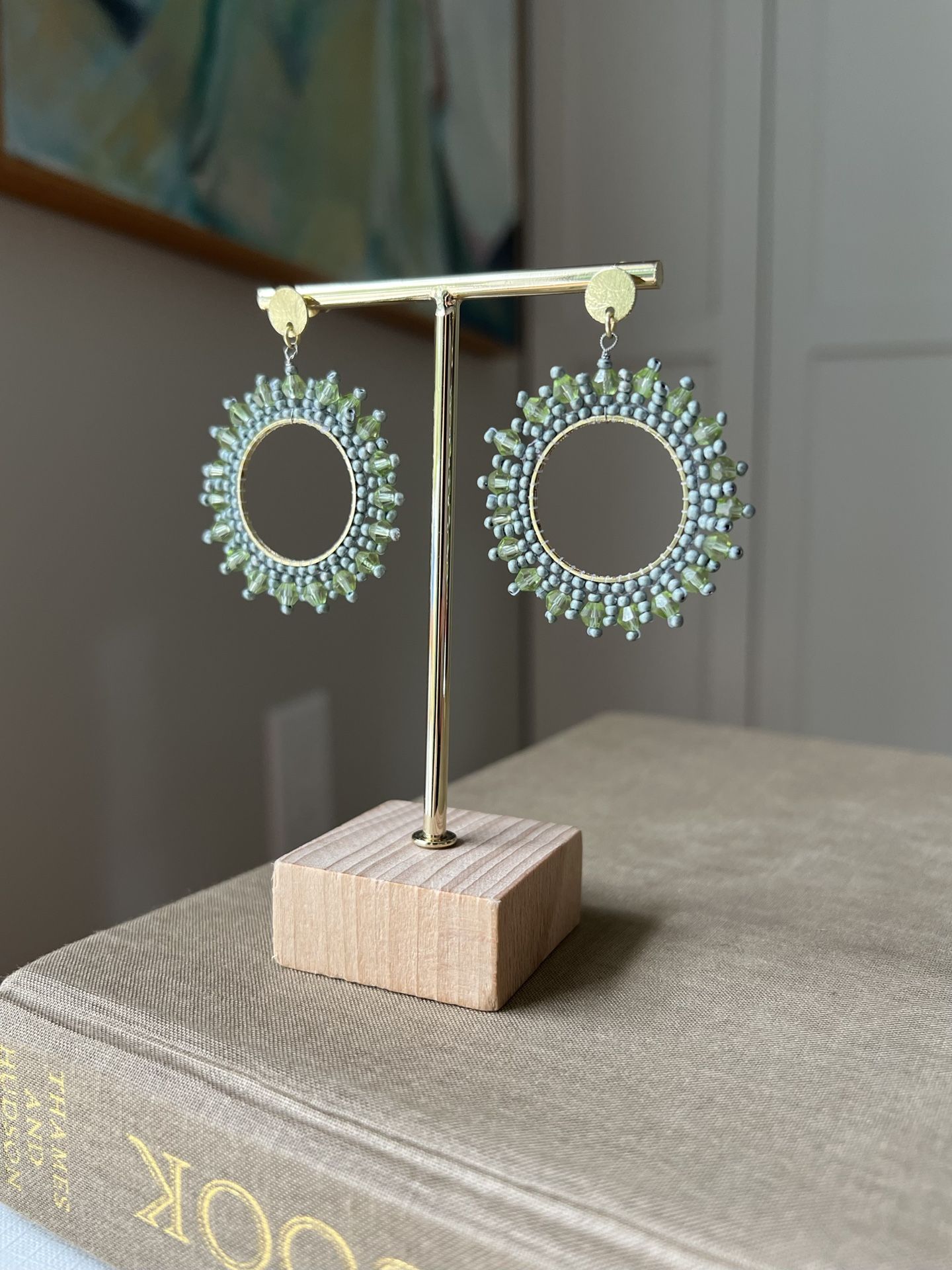 Handcrafted Aqua Starburst Earrings ( D1.5” ) firm on price