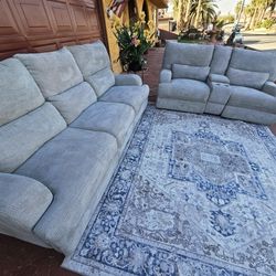 Beautiful Set 2 Couch 4 Recliners 4 Adjustable Neck 4 USB Charger 4 🔌 Electric Plug Like New Furniture Gray Color No Stains No Smell Modern Furniture