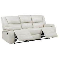 Camila White Upholstered Motion Reclining Sofa