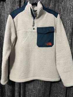 The North Face Men’s Large Sherpa Fleece Pullover – Cream/Teal – TNF