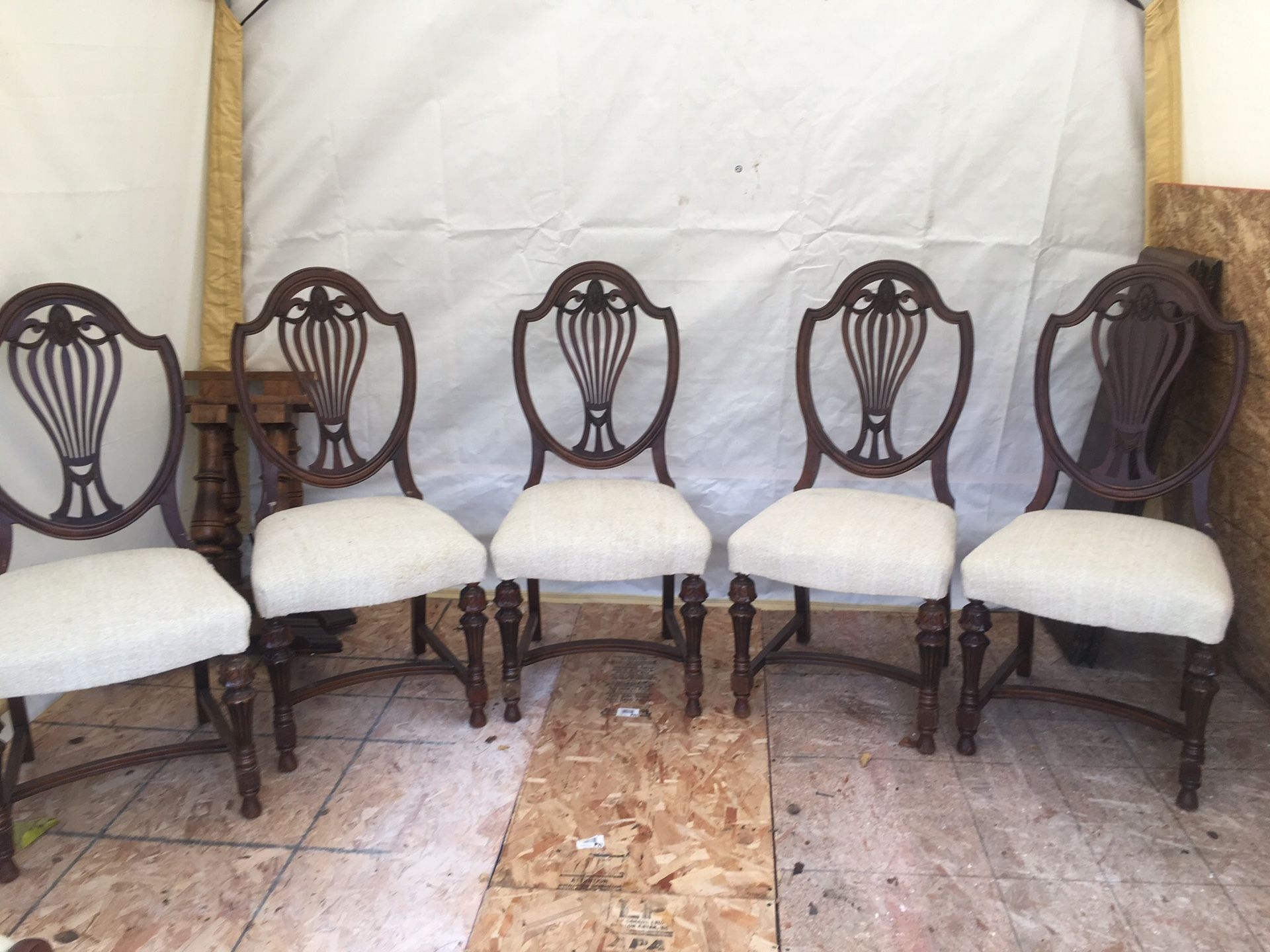 5 antique chairs nice condition also two capt chairs