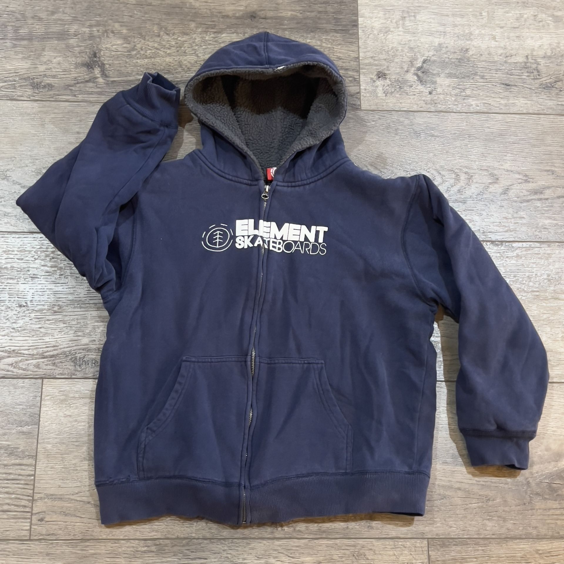 Vintage Y2K Element Skateboards Brand Full Zip Hooded Sherpa Jacket Kids Large